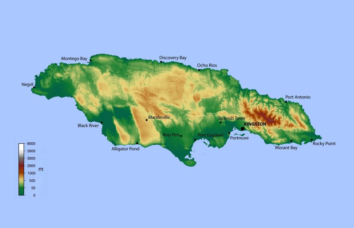 Mapa jamajci elevacija