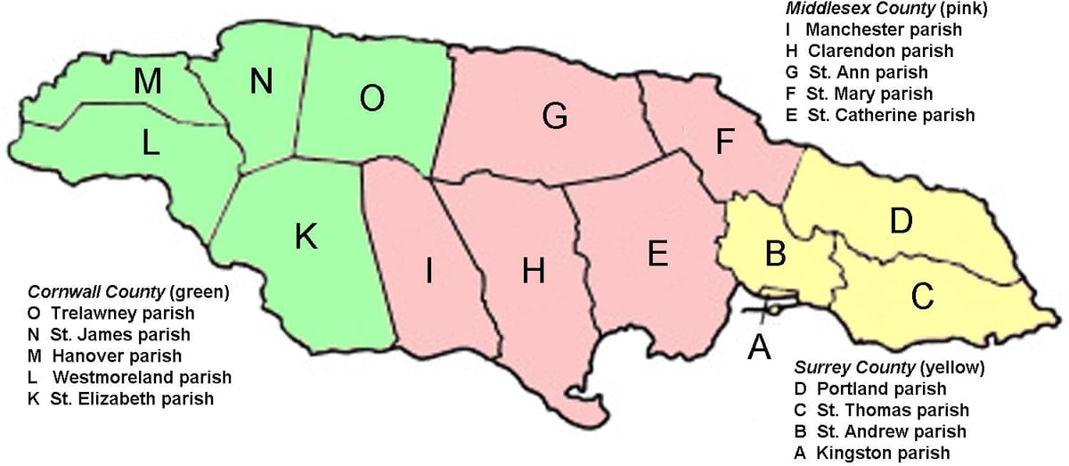 Mapa jamajci okruga