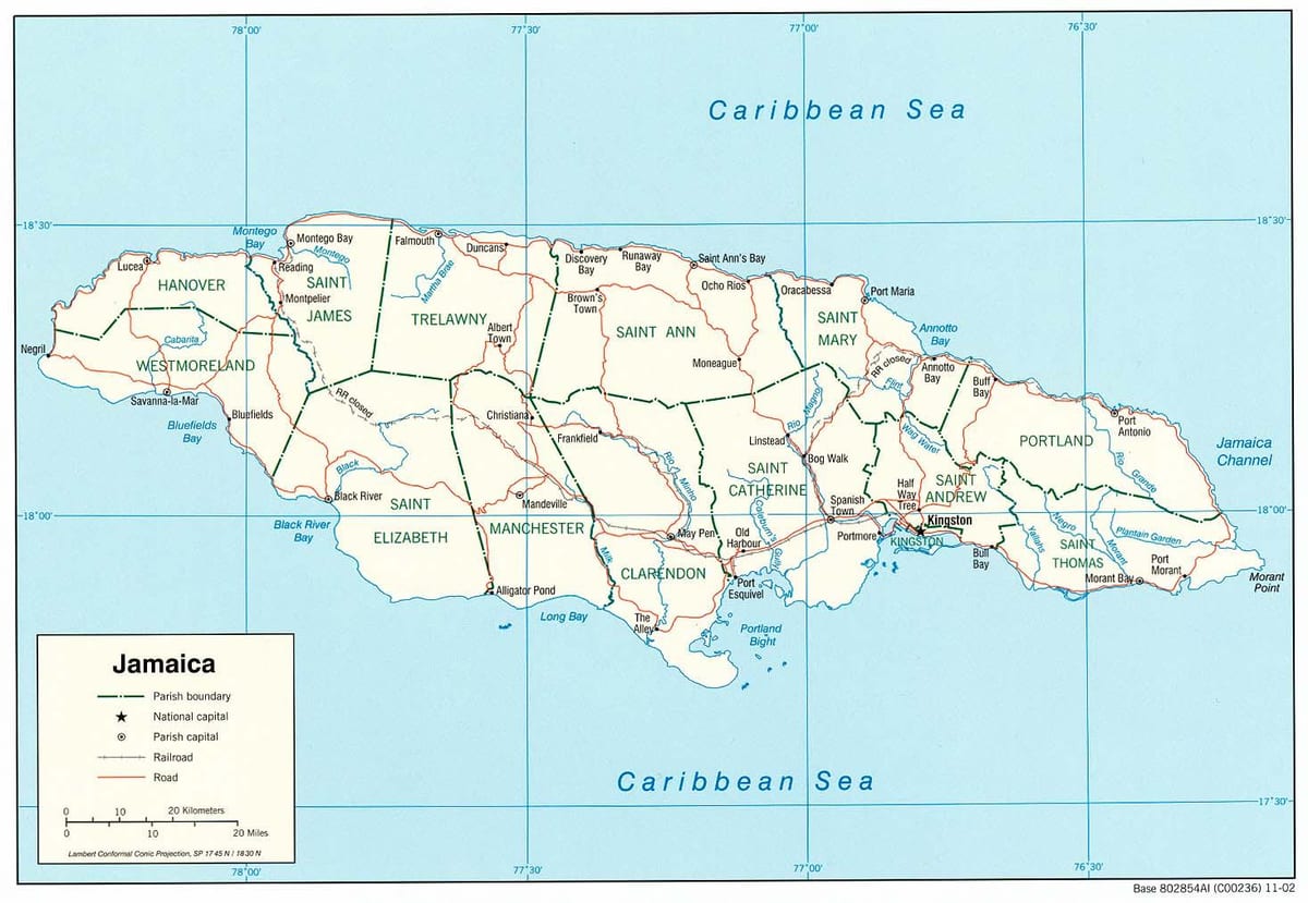 Mapa reka na jamajci