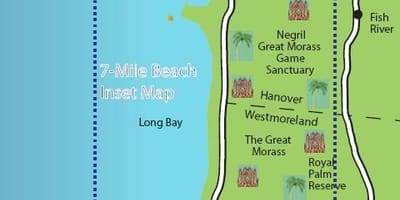 Mapa negril jamajci 7 milja plažu