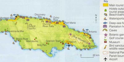 Mapa jamajci pokazuje odmaralište područja